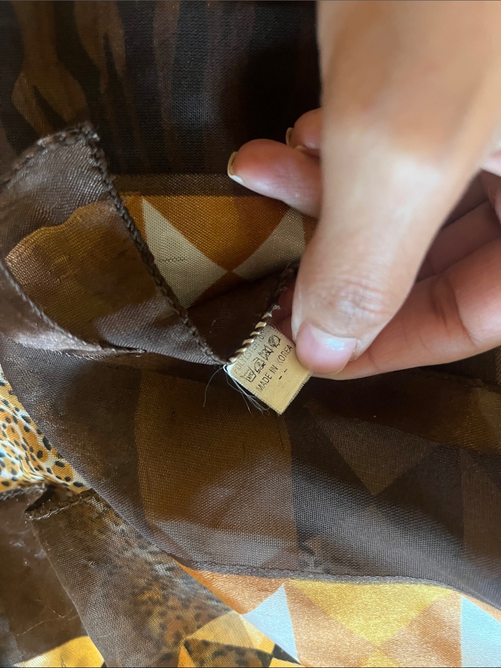 Large Brown & Gold Patterned Scarf - Picture 2 of 4